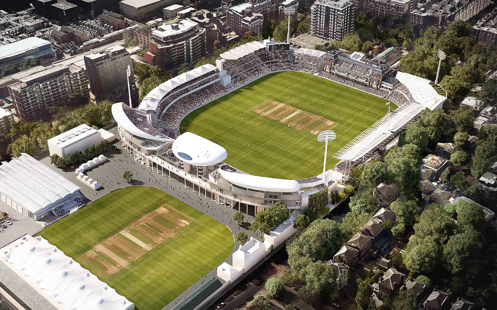 Aerial view of Tavern and Allen Stands at Lord's Cricket Ground