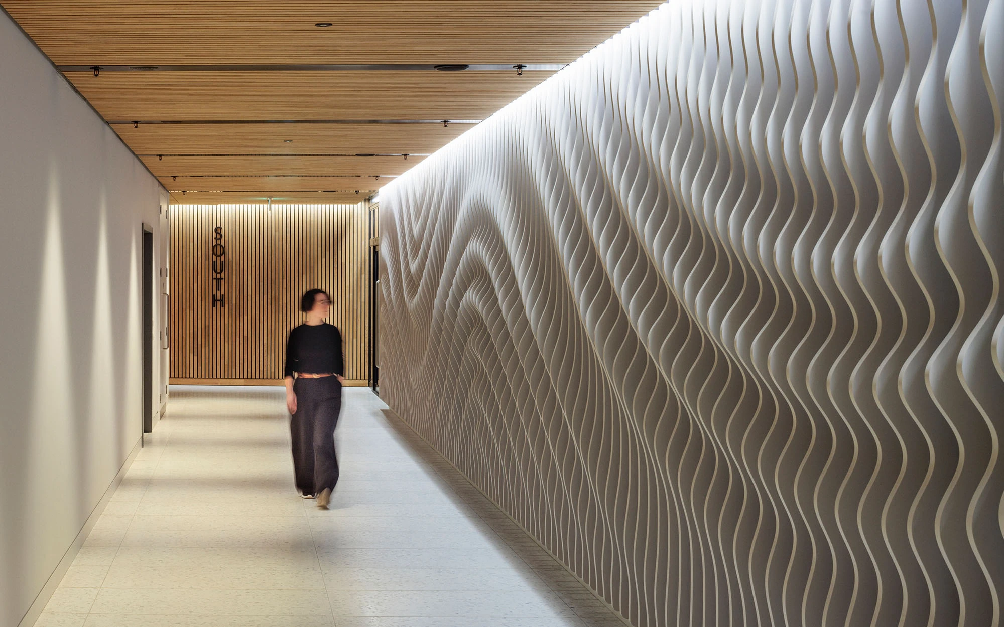 Wave wall art installation in south tower