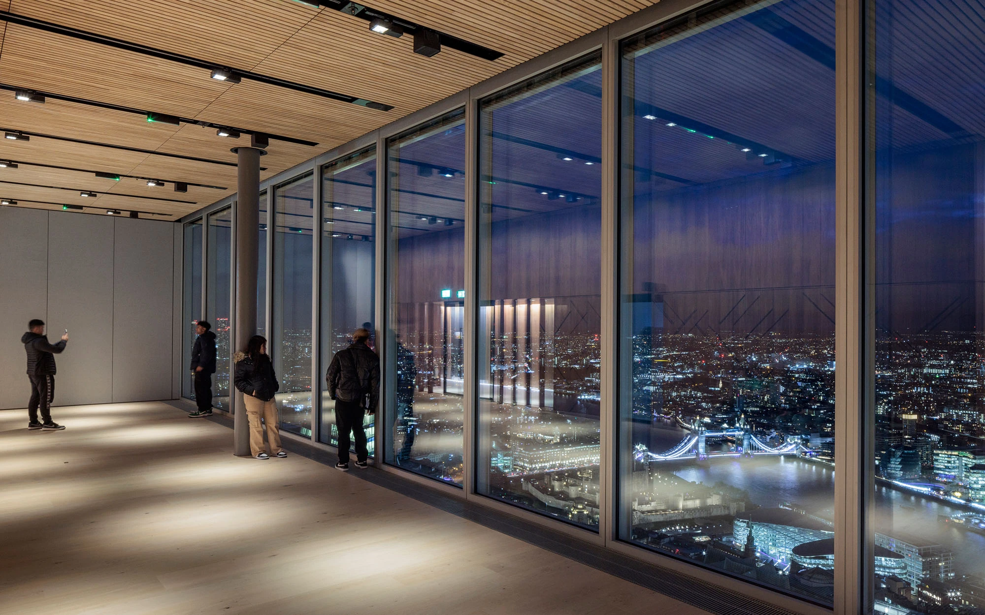 The public viewing gallery 'The Lookout' with views of the City of London at night