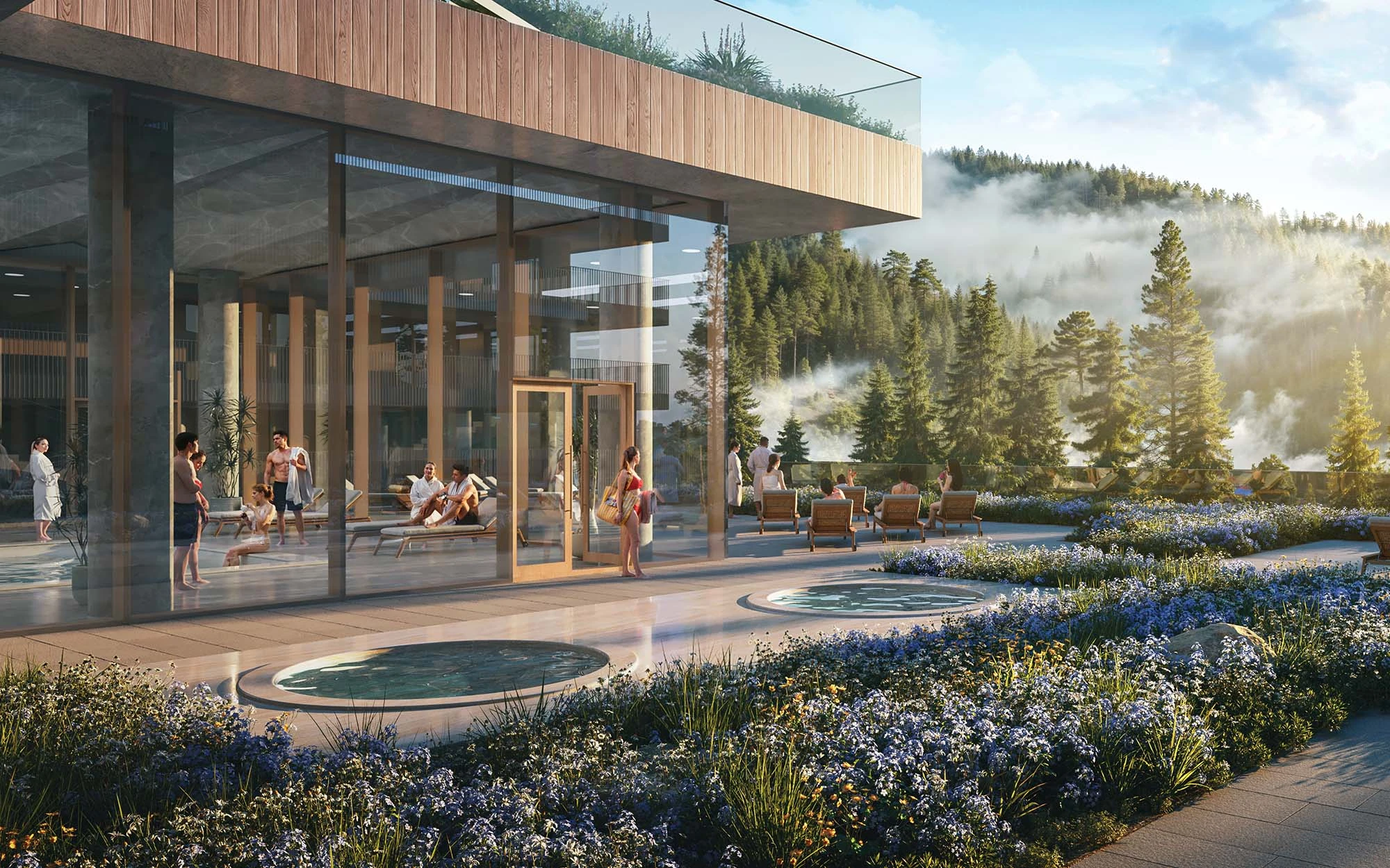 Exterior render of mountain ski resort