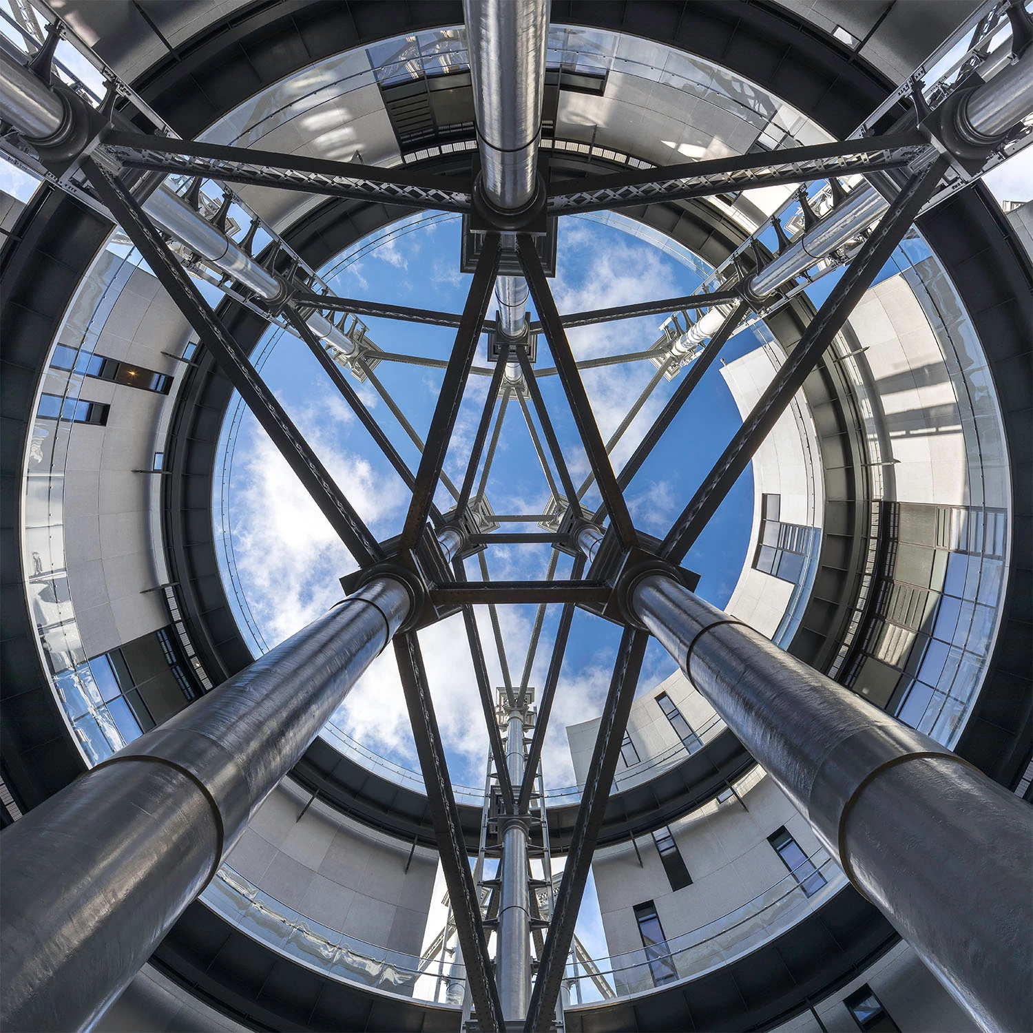 Gasholders view looking up from courtyard