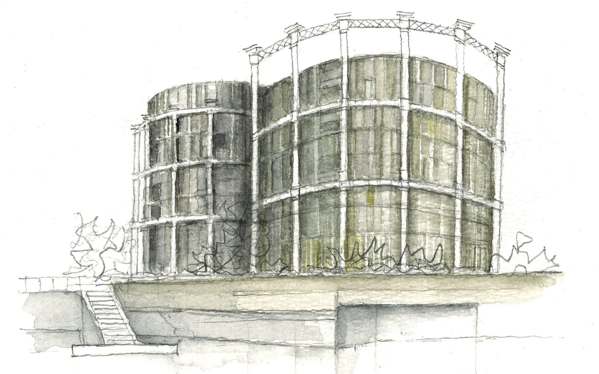 Early concept sketch of gasholders