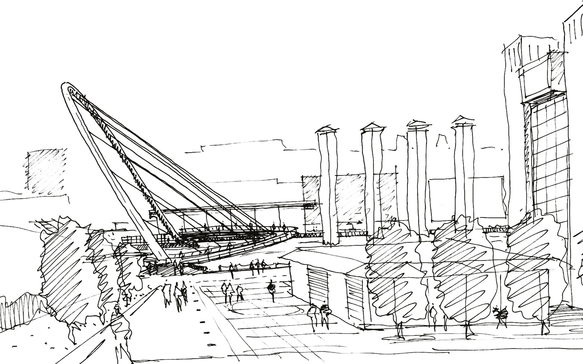 Concept sketch of Gateshead Millennium Bridge