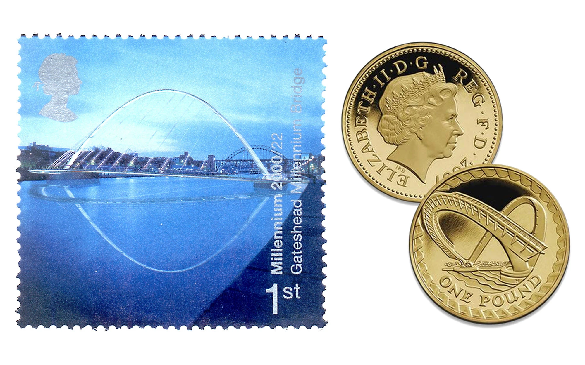 Gateshead Millennium Bridge coin and stamp