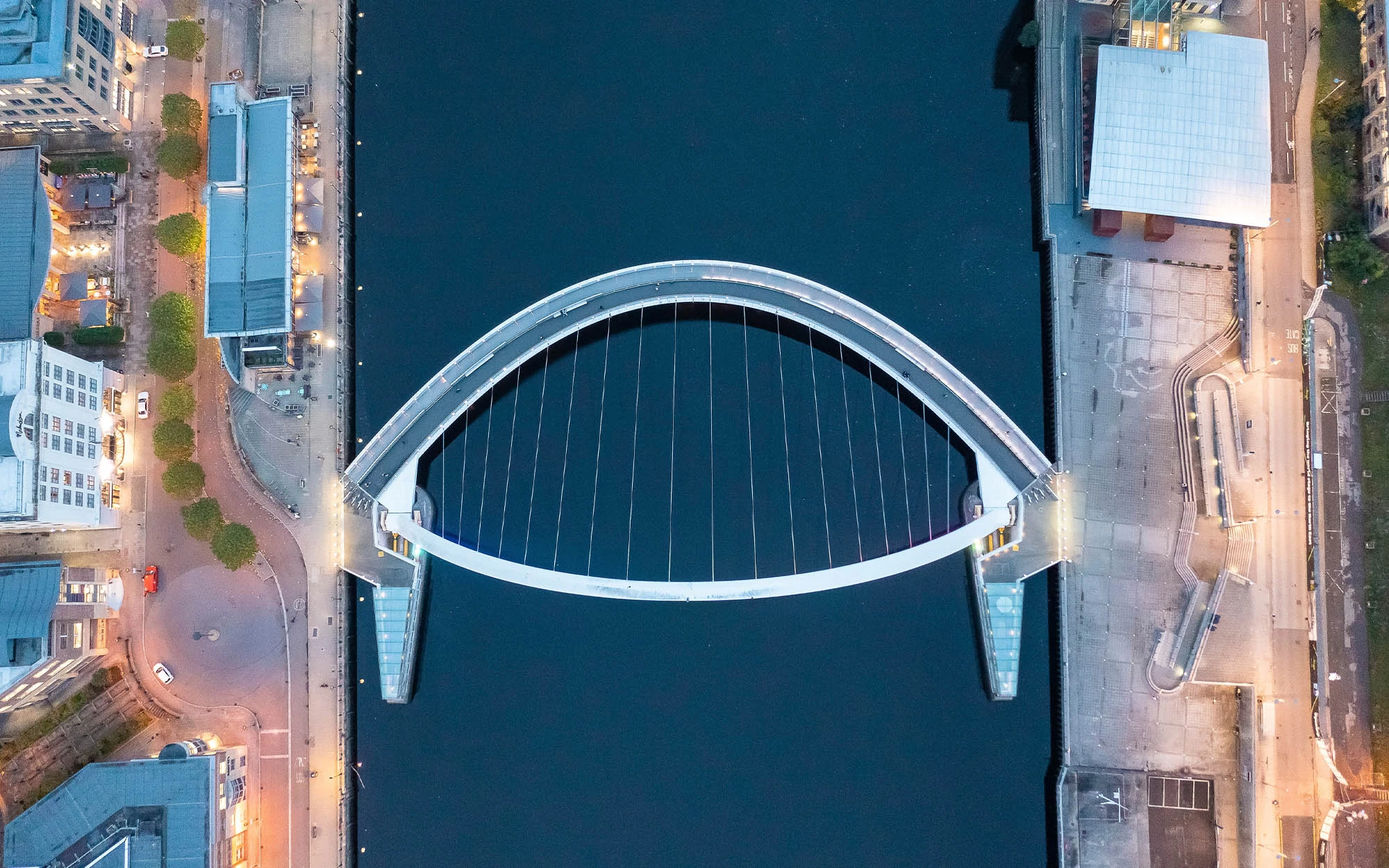 aerial view of Gateshead Millennium Bridge