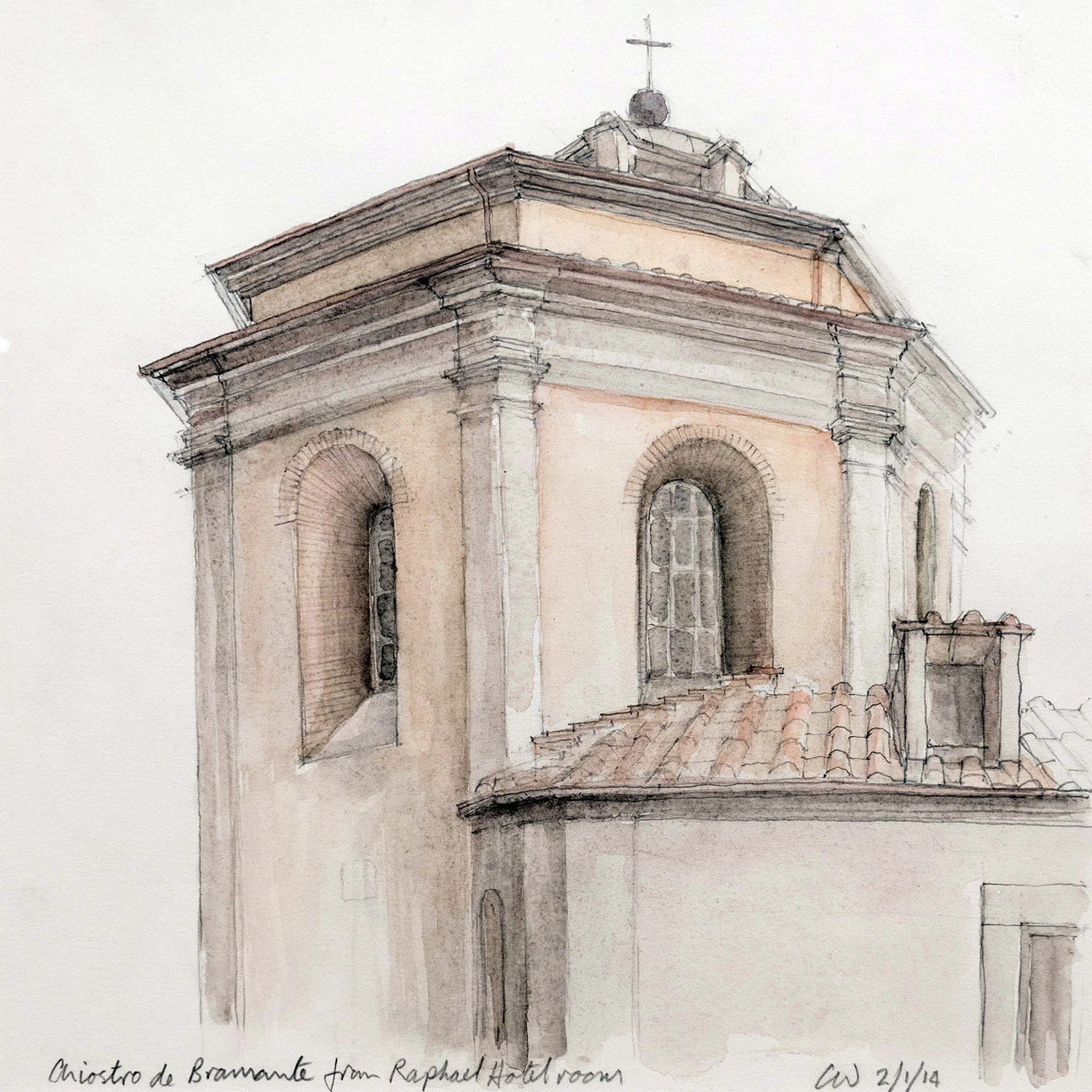 Watercolour sketch of Chiostro del Bramante