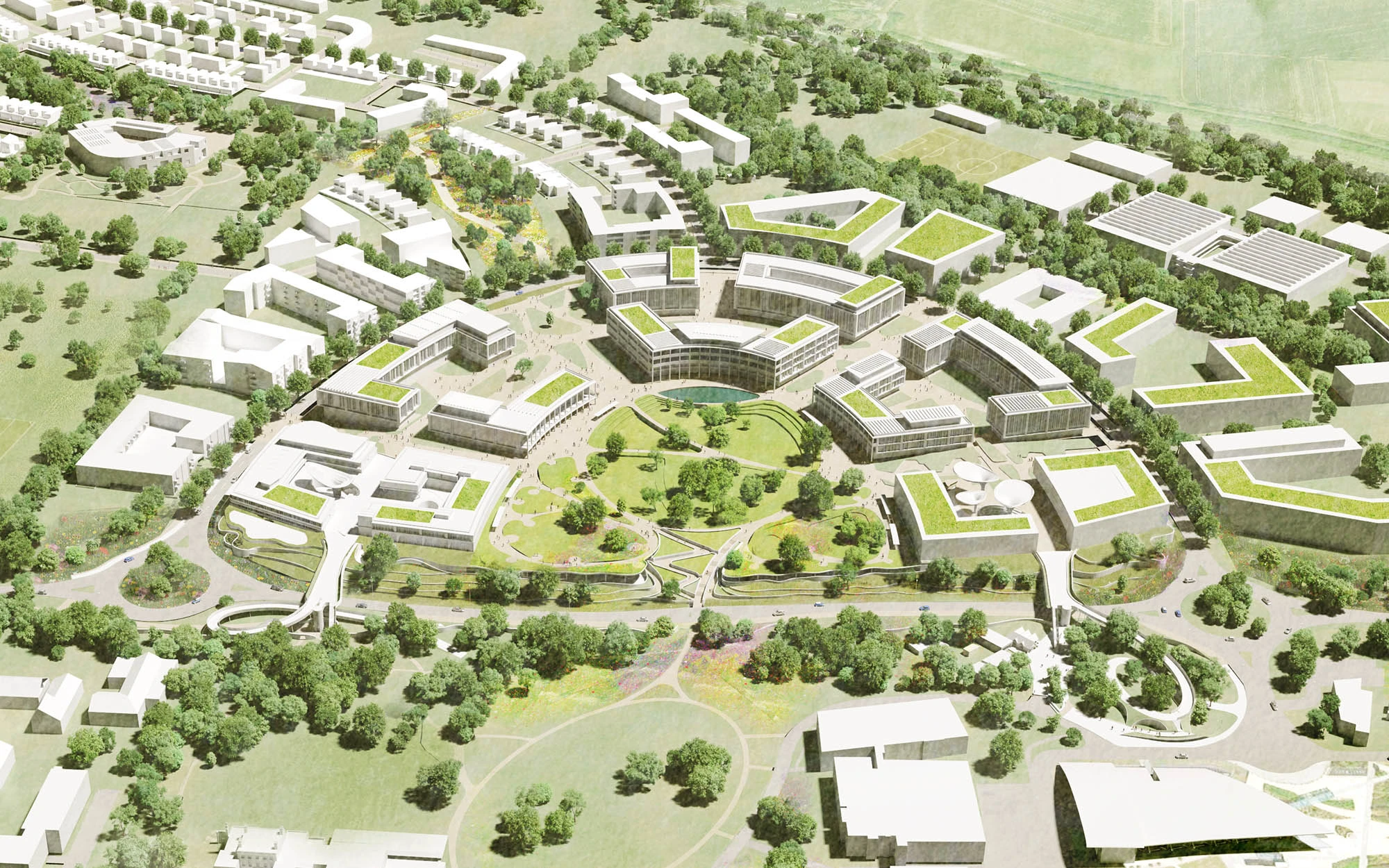 Rendered masterplan of Wellcome Genome Campus