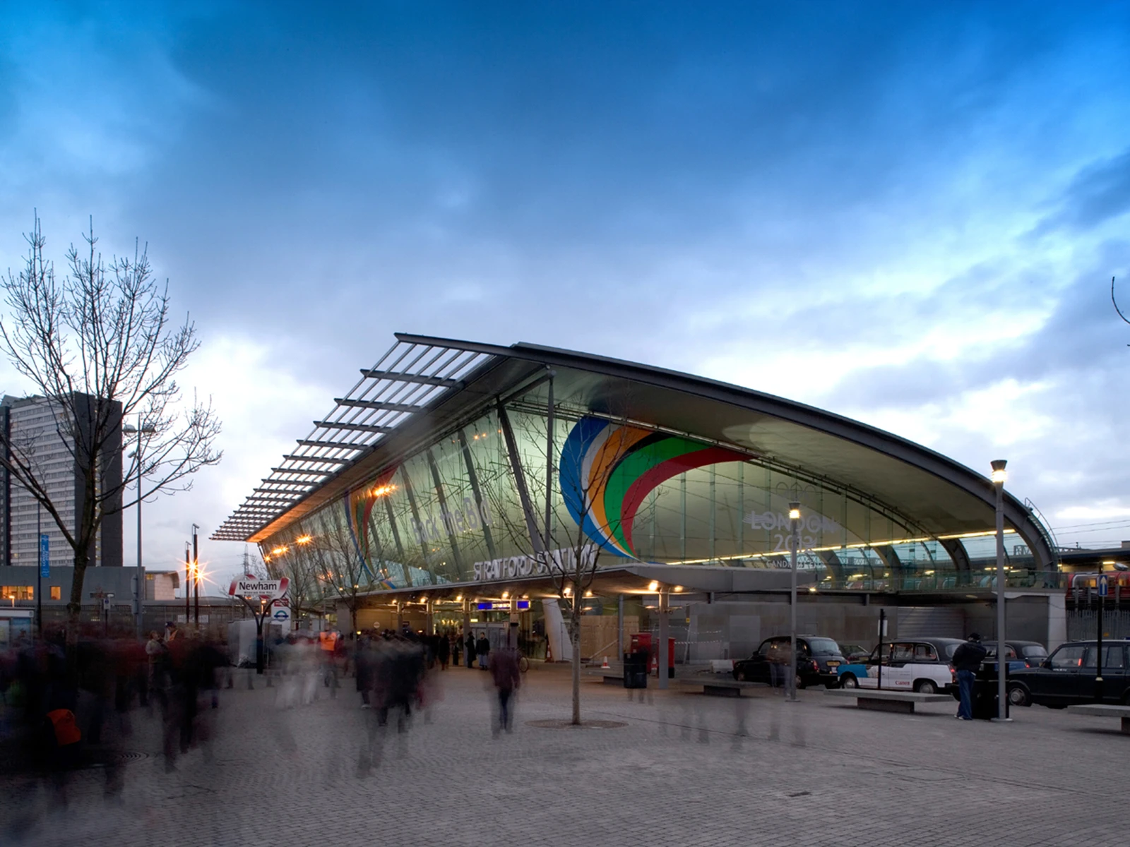 Passenger movement in front of Stratford Regional Station, London