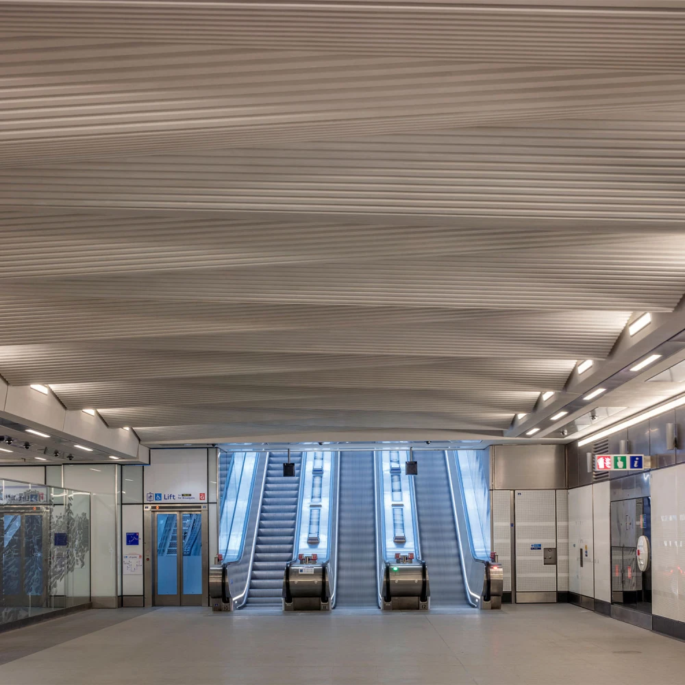 View of escalator entrance roof